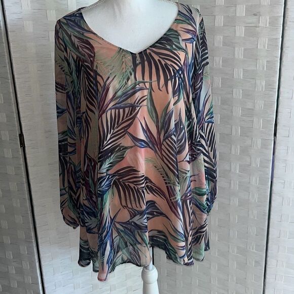 SHOW ME YOUR MUMU DONNA MICHELLE TUNIC IN PALM Women’s Size Small Peach Tropical - Picture 1 of 12